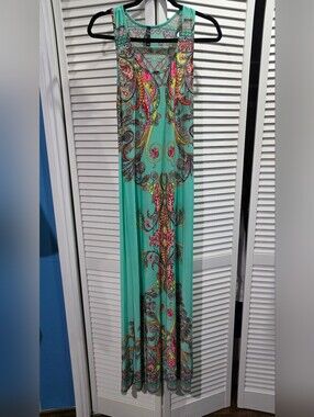 Society Teal Maxi Dress with Pink and Yellow Paisley Print